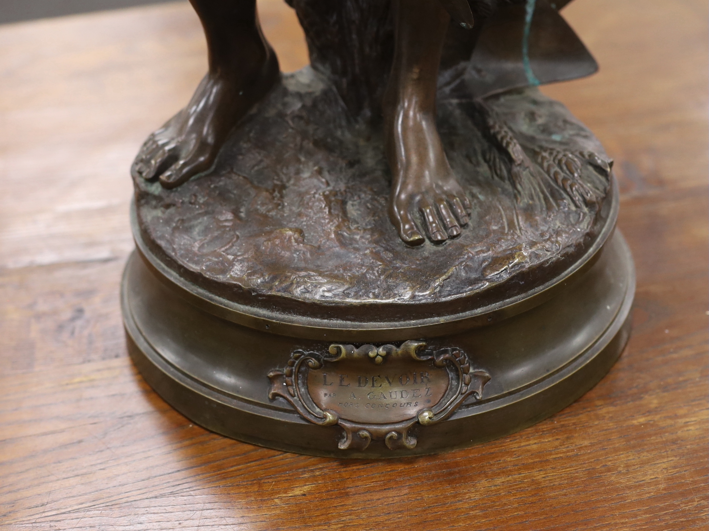 After Adrien Etienne Gaudez (French:1884-1902), bronze, 'Devoir', 76cm high